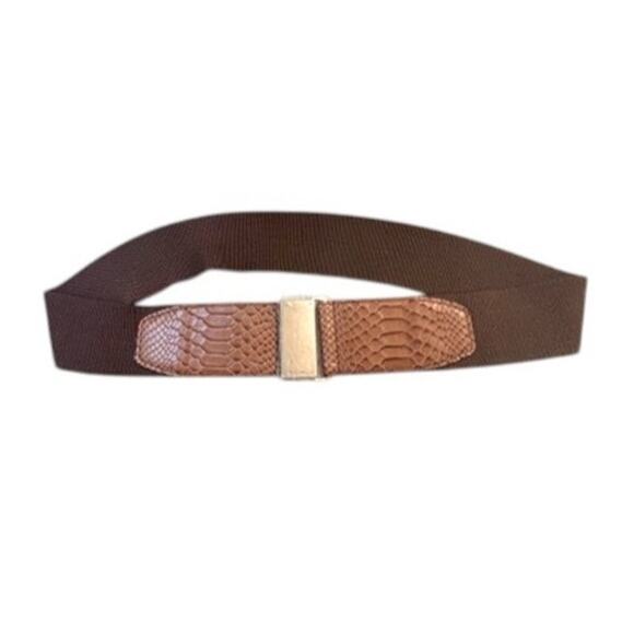 Y2K Calvin Klein Stretch Waist Belt Brown Snakeskin Silver L/XL NWT main image 7